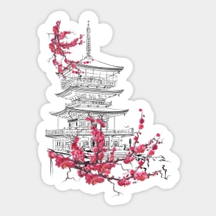 Pagode mit Sakura Sticker